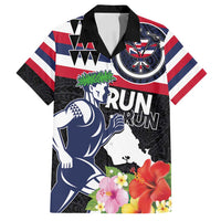 Honolulu Running Race Family Matching Puletasi and Hawaiian Shirt Hawaii Marathon Kakau Art with Hibiscus and National Flag Style