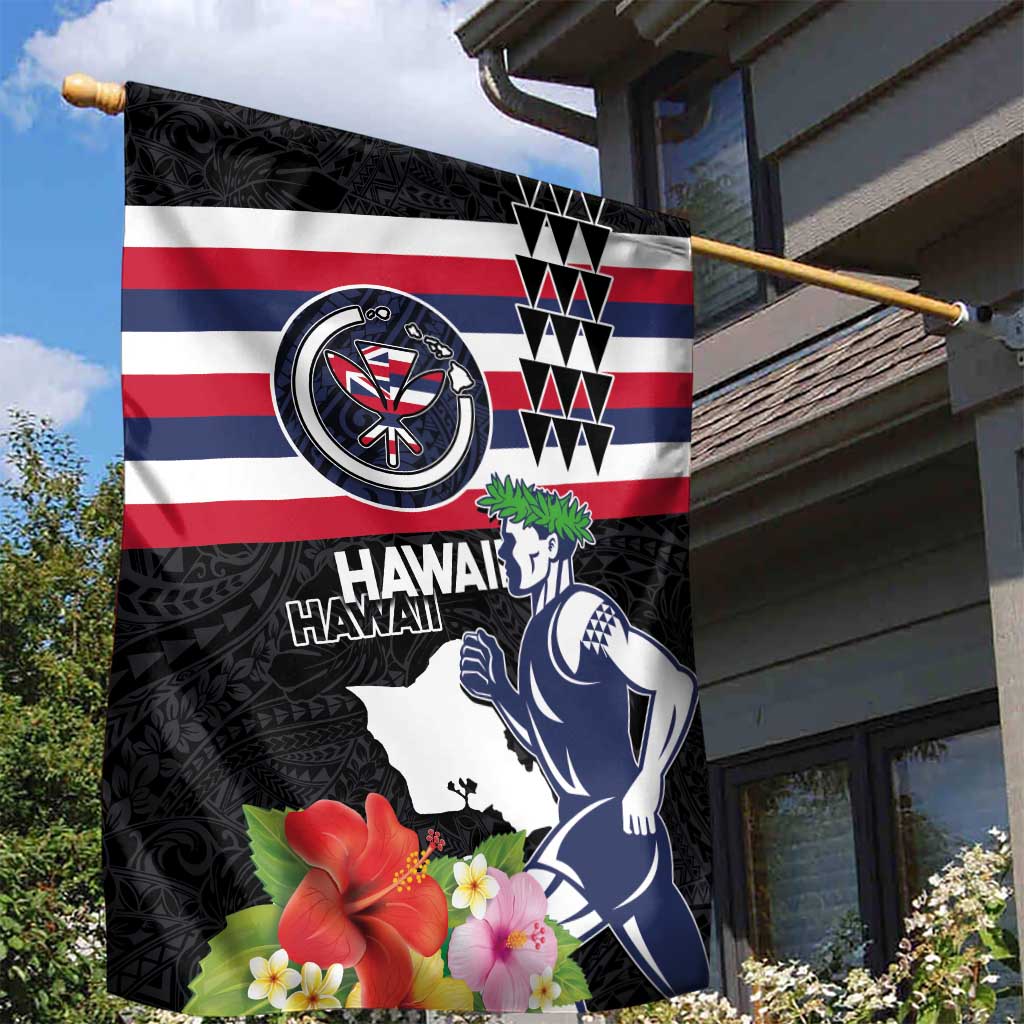 Honolulu Running Race Garden Flag Hawaii Marathon Kakau Art with Hibiscus and National Flag Style