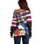 Honolulu Running Race Off Shoulder Sweater Hawaii Marathon Kakau Art with Hibiscus and National Flag Style