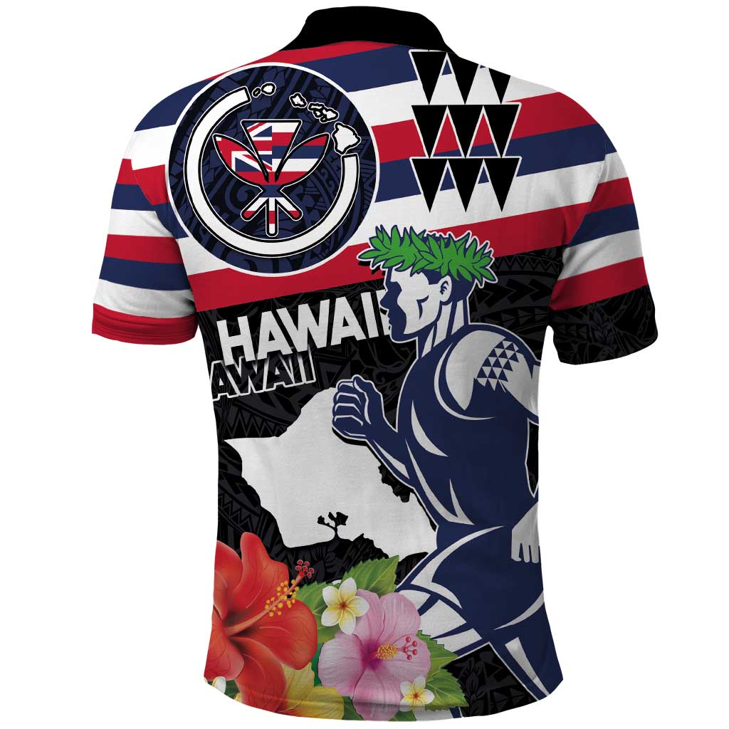 Honolulu Running Race Polo Shirt Hawaii Marathon Kakau Art with Hibiscus and National Flag Style