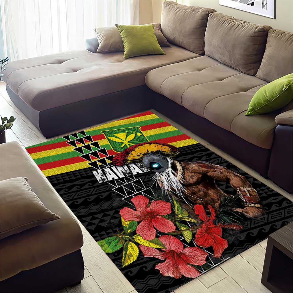 Kanaka Maoli Ikaika Warrior Area Rug Hibiscus Kakau Art and Tapa Tribal Pattern