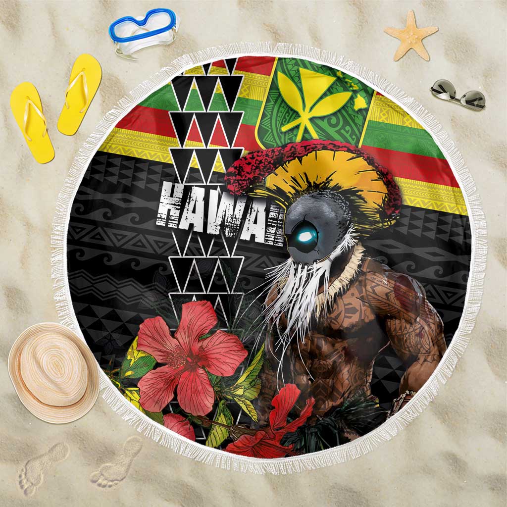 Kanaka Maoli Ikaika Warrior Beach Blanket Hibiscus Kakau Art and Tapa Tribal Pattern