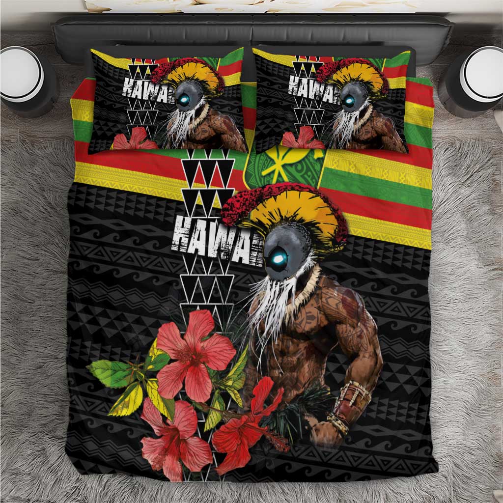 Kanaka Maoli Ikaika Warrior Bedding Set Hibiscus Kakau Art and Tapa Tribal Pattern