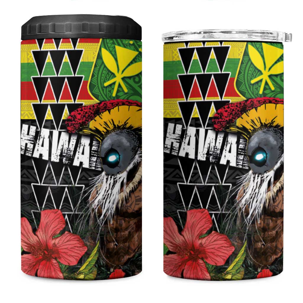 Kanaka Maoli Ikaika Warrior 4 in 1 Can Cooler Tumbler Hibiscus Kakau Art and Tapa Tribal Pattern