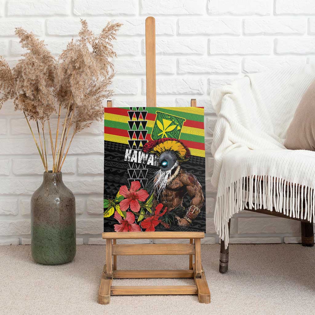 Kanaka Maoli Ikaika Warrior Canvas Wall Art Hibiscus Kakau Art and Tapa Tribal Pattern