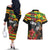 Kanaka Maoli Ikaika Warrior Couples Matching Off The Shoulder Long Sleeve Dress and Hawaiian Shirt Hibiscus Kakau Art and Tapa Tribal Pattern