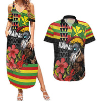 Kanaka Maoli Ikaika Warrior Couples Matching Summer Maxi Dress and Hawaiian Shirt Hibiscus Kakau Art and Tapa Tribal Pattern