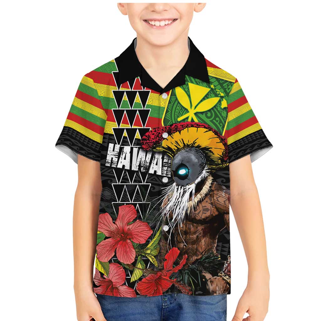 Kanaka Maoli Ikaika Warrior Family Matching Mermaid Dress and Hawaiian Shirt Hibiscus Kakau Art and Tapa Tribal Pattern