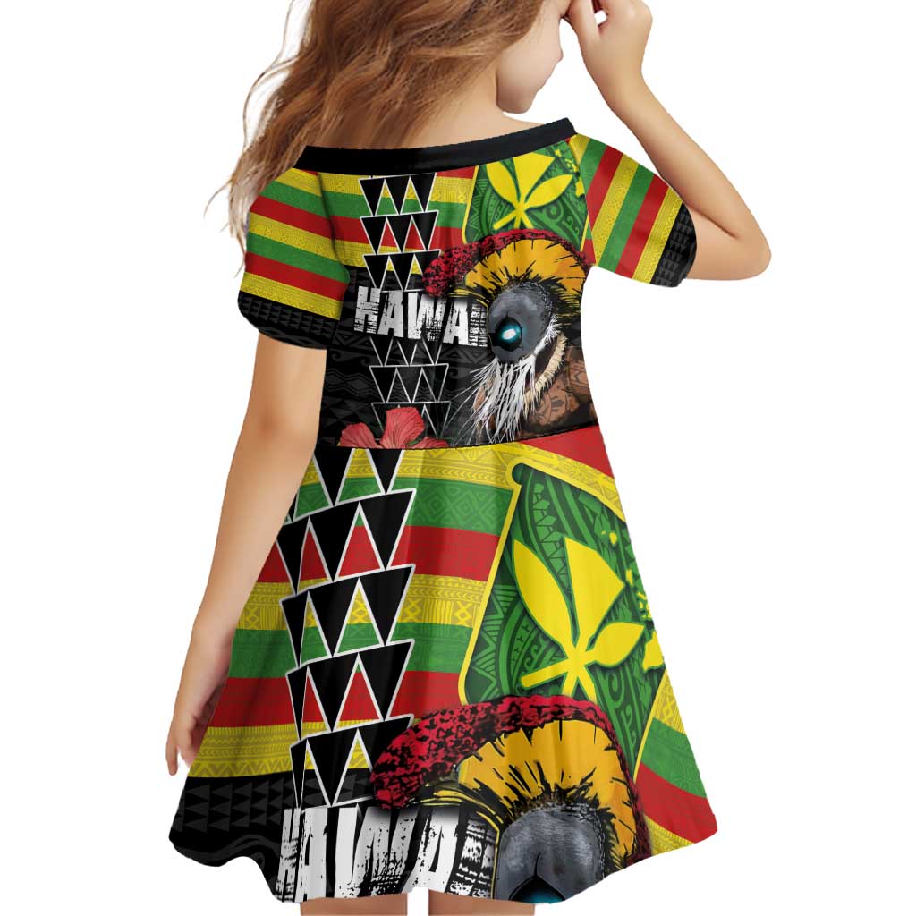 Kanaka Maoli Ikaika Warrior Family Matching Off Shoulder Short Dress and Hawaiian Shirt Hibiscus Kakau Art and Tapa Tribal Pattern