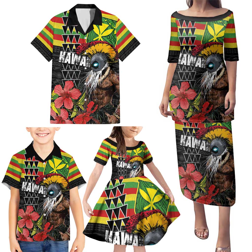 Kanaka Maoli Ikaika Warrior Family Matching Puletasi and Hawaiian Shirt Hibiscus Kakau Art and Tapa Tribal Pattern