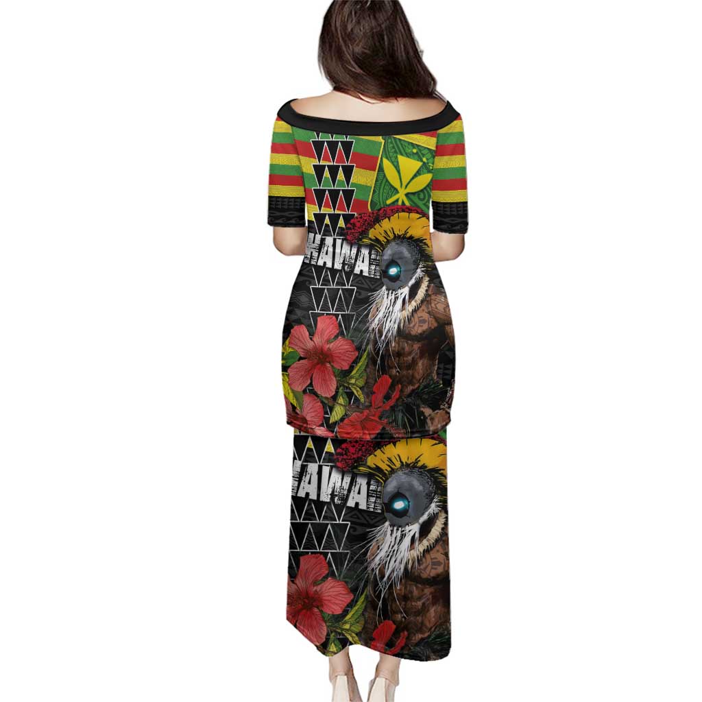 Kanaka Maoli Ikaika Warrior Family Matching Puletasi and Hawaiian Shirt Hibiscus Kakau Art and Tapa Tribal Pattern