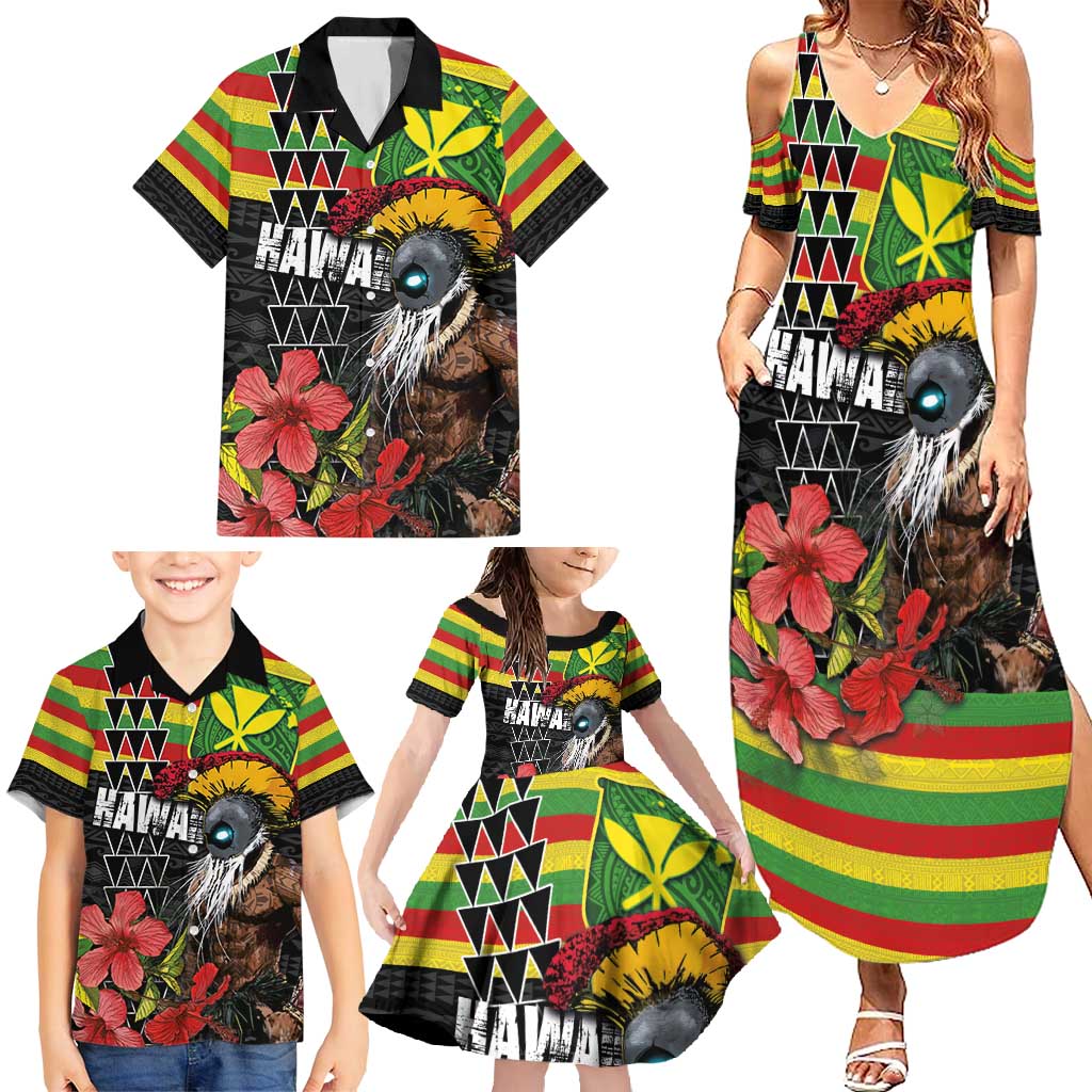 Kanaka Maoli Ikaika Warrior Family Matching Summer Maxi Dress and Hawaiian Shirt Hibiscus Kakau Art and Tapa Tribal Pattern