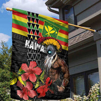 Kanaka Maoli Ikaika Warrior Garden Flag Hibiscus Kakau Art and Tapa Tribal Pattern