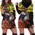 Kanaka Maoli Ikaika Warrior Hoodie Dress Hibiscus Kakau Art and Tapa Tribal Pattern