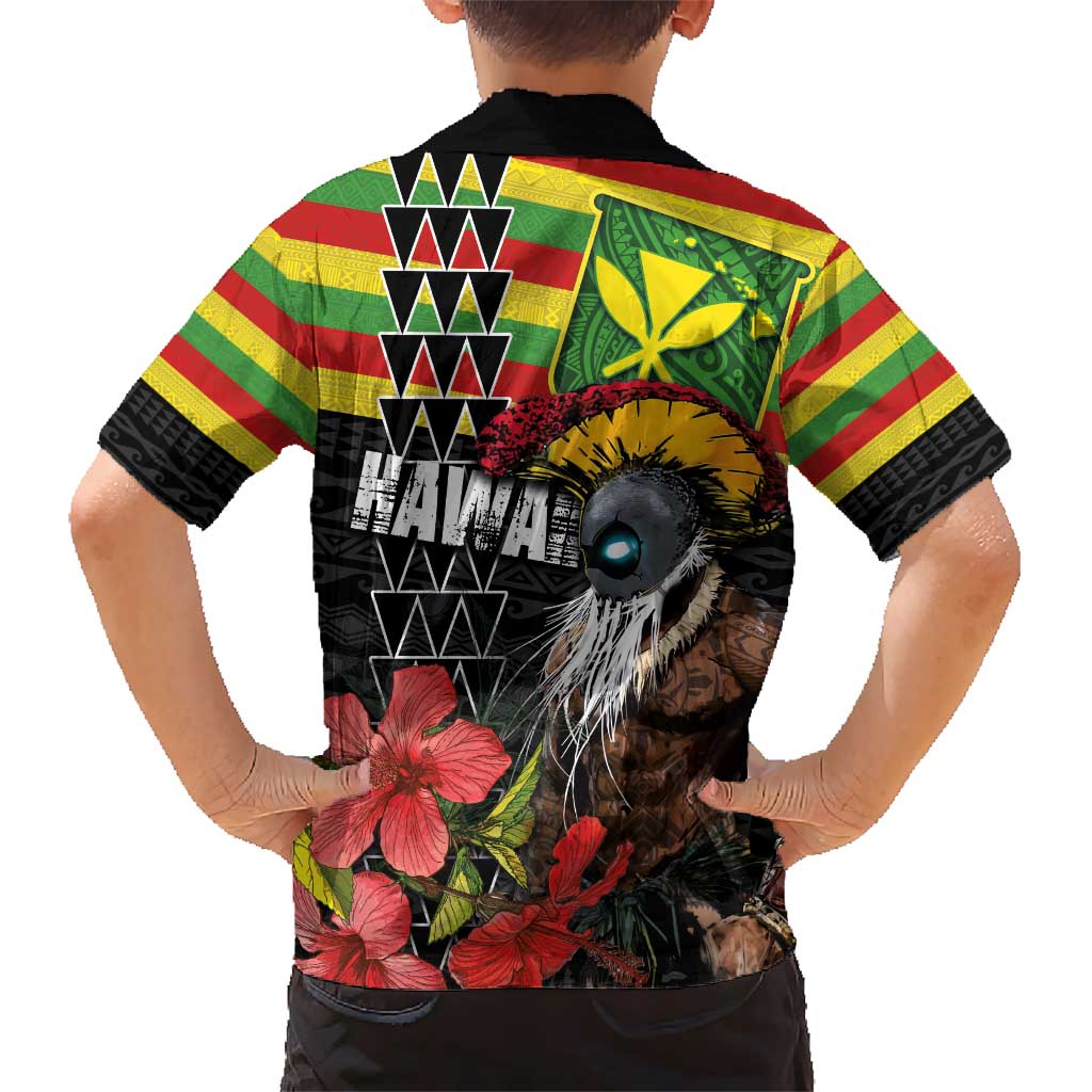 Kanaka Maoli Ikaika Warrior Kid Hawaiian Shirt Hibiscus Kakau Art and Tapa Tribal Pattern
