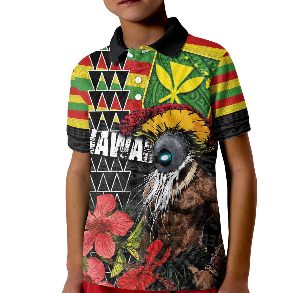 Kanaka Maoli Ikaika Warrior Kid Polo Shirt Hibiscus Kakau Art and Tapa Tribal Pattern