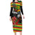 Kanaka Maoli Ikaika Warrior Long Sleeve Bodycon Dress Hibiscus Kakau Art and Tapa Tribal Pattern