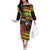 Kanaka Maoli Ikaika Warrior Off The Shoulder Long Sleeve Dress Hibiscus Kakau Art and Tapa Tribal Pattern