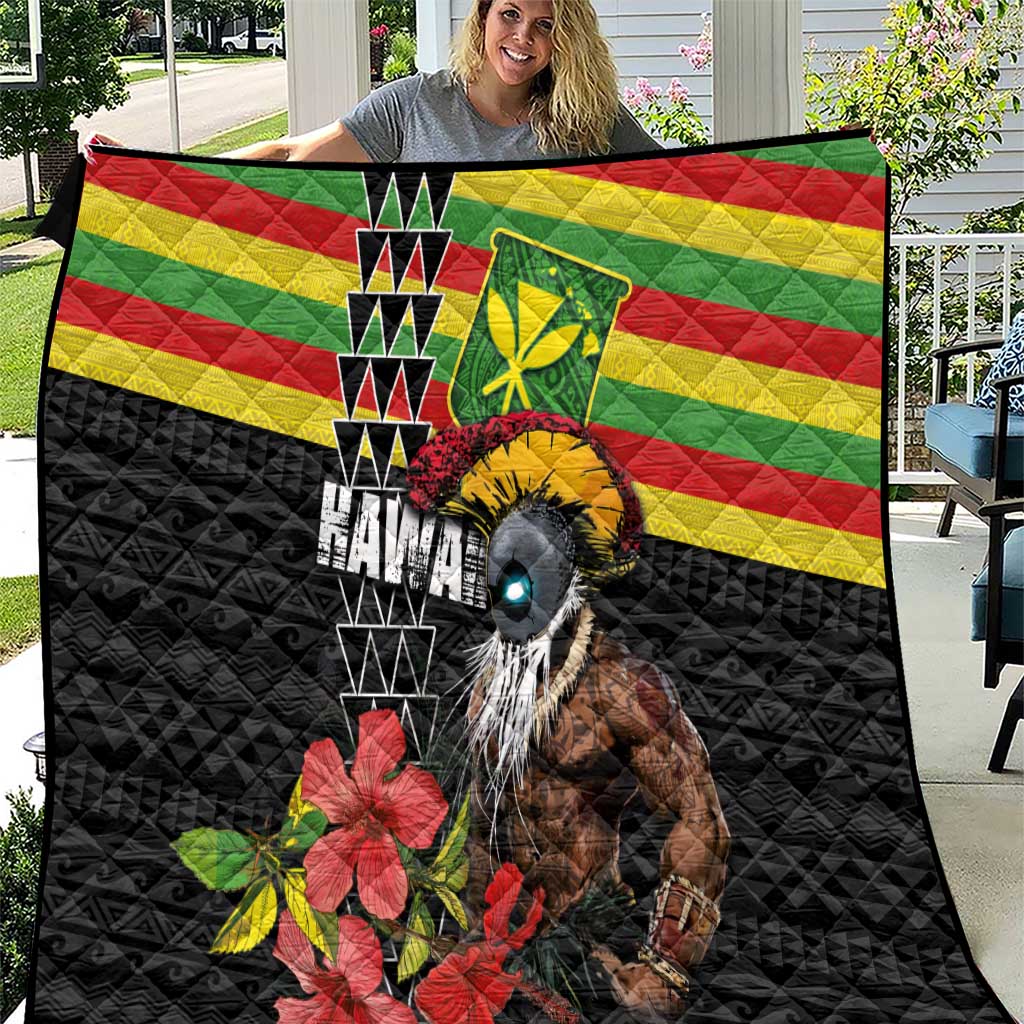 Kanaka Maoli Ikaika Warrior Quilt Hibiscus Kakau Art and Tapa Tribal Pattern