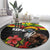 Kanaka Maoli Ikaika Warrior Round Carpet Hibiscus Kakau Art and Tapa Tribal Pattern