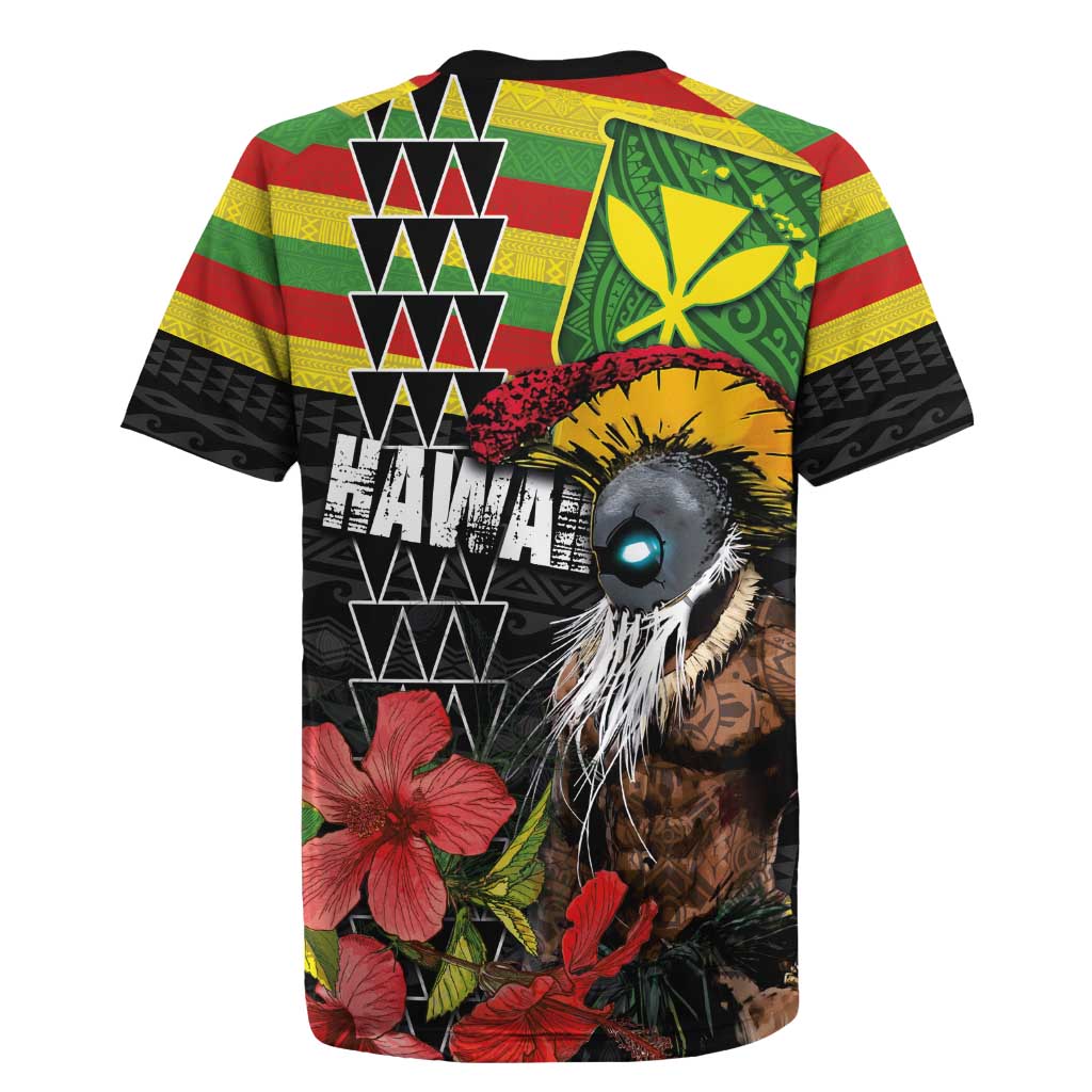 Kanaka Maoli Ikaika Warrior Rugby Jersey Hibiscus Kakau Art and Tapa Tribal Pattern
