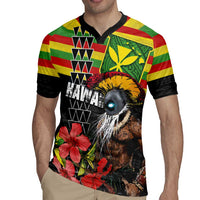 Kanaka Maoli Ikaika Warrior Rugby Jersey Hibiscus Kakau Art and Tapa Tribal Pattern