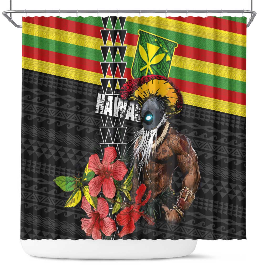 Kanaka Maoli Ikaika Warrior Shower Curtain Hibiscus Kakau Art and Tapa Tribal Pattern