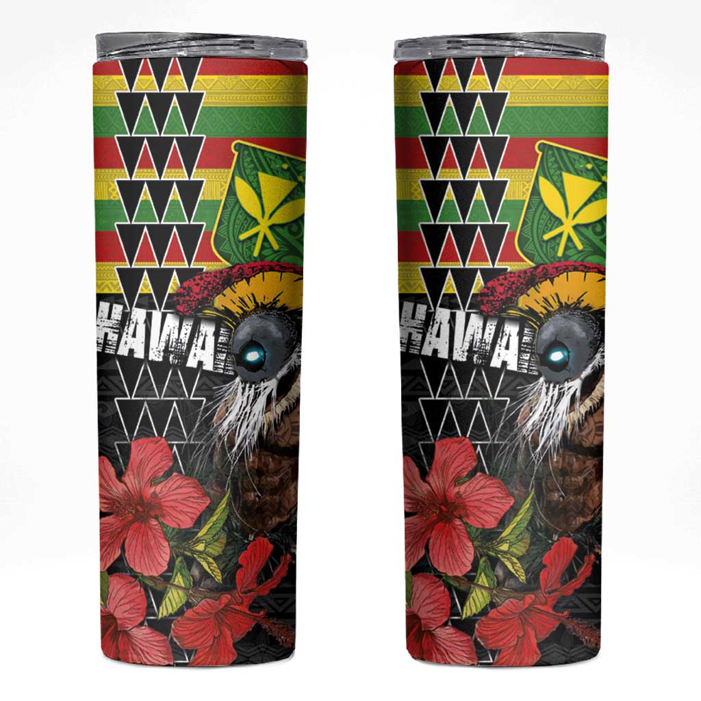 Kanaka Maoli Ikaika Warrior Skinny Tumbler Hibiscus Kakau Art and Tapa Tribal Pattern