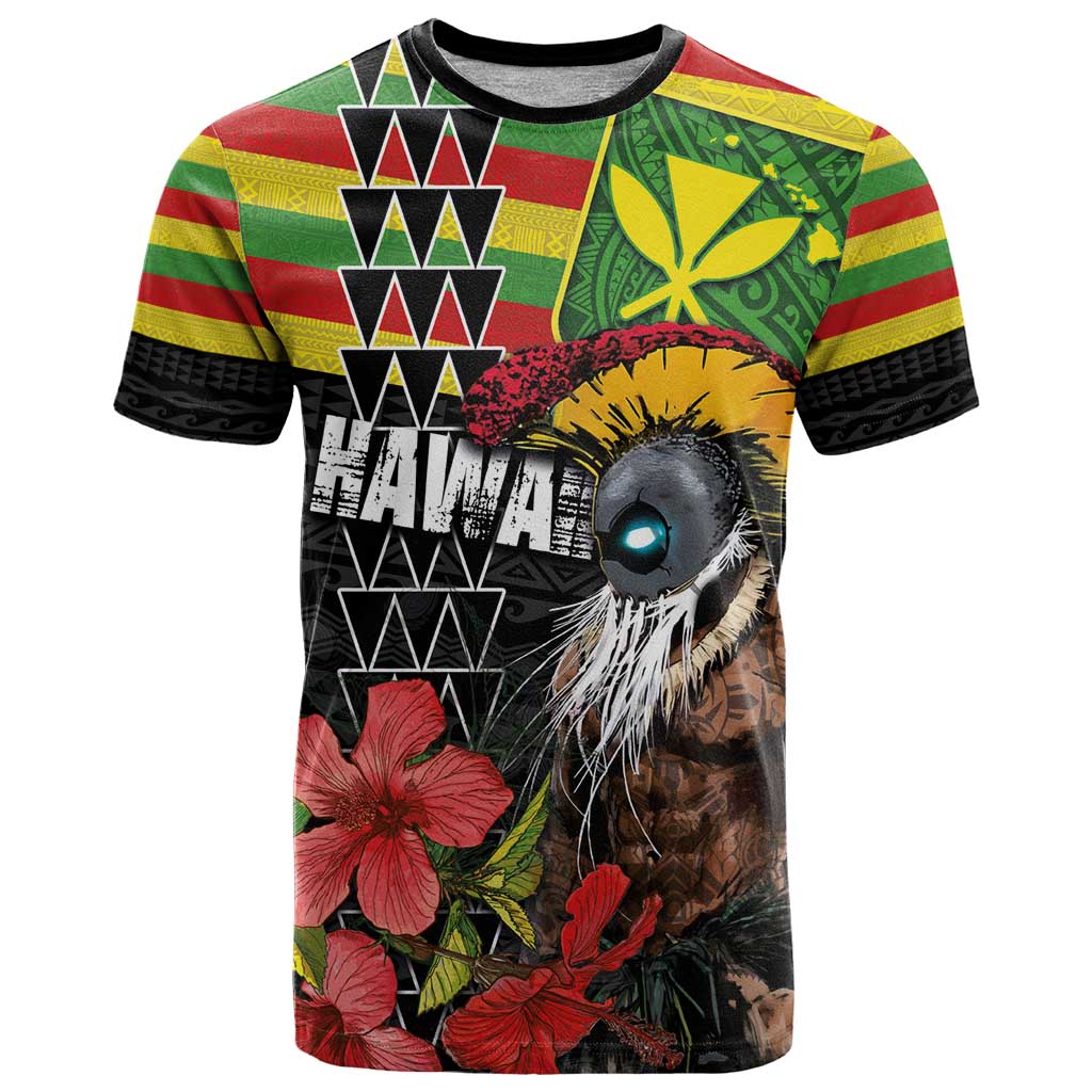 Kanaka Maoli Ikaika Warrior T Shirt Hibiscus Kakau Art and Tapa Tribal Pattern