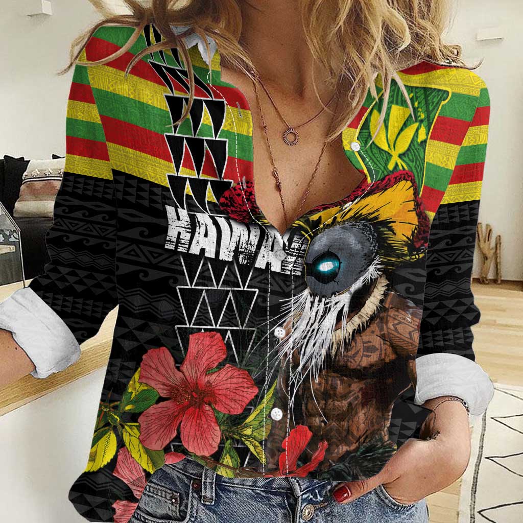 Kanaka Maoli Ikaika Warrior Women Casual Shirt Hibiscus Kakau Art and Tapa Tribal Pattern