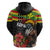 Kanaka Maoli Ikaika Warrior Zip Hoodie Hibiscus Kakau Art and Tapa Tribal Pattern