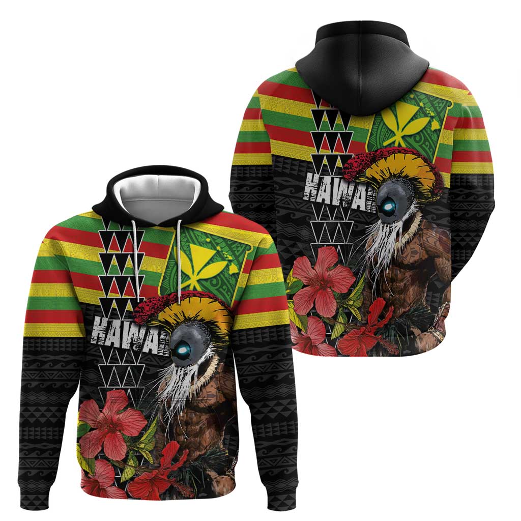 Kanaka Maoli Ikaika Warrior Zip Hoodie Hibiscus Kakau Art and Tapa Tribal Pattern