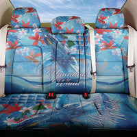Hawaiian Waves Whale Back Car Seat Cover Kakau Art and Tropical Red Hibiscus Flowers