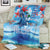 Hawaiian Waves Whale Blanket Kakau Art and Tropical Red Hibiscus Flowers