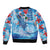 Hawaiian Waves Whale Bomber Jacket Kakau Art and Tropical Red Hibiscus Flowers