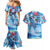 Hawaiian Waves Whale Couples Matching Mermaid Dress and Hawaiian Shirt Kakau Art and Tropical Red Hibiscus Flowers