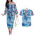 Hawaiian Waves Whale Couples Matching Off The Shoulder Long Sleeve Dress and Hawaiian Shirt Kakau Art and Tropical Red Hibiscus Flowers