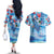 Hawaiian Waves Whale Couples Matching Off The Shoulder Long Sleeve Dress and Hawaiian Shirt Kakau Art and Tropical Red Hibiscus Flowers