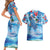 Hawaiian Waves Whale Couples Matching Short Sleeve Bodycon Dress and Hawaiian Shirt Kakau Art and Tropical Red Hibiscus Flowers