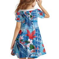 Hawaiian Waves Whale Family Matching Mermaid Dress and Hawaiian Shirt Kakau Art and Tropical Red Hibiscus Flowers