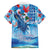 Hawaiian Waves Whale Family Matching Off The Shoulder Long Sleeve Dress and Hawaiian Shirt Kakau Art and Tropical Red Hibiscus Flowers