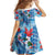 Hawaiian Waves Whale Family Matching Off Shoulder Maxi Dress and Hawaiian Shirt Kakau Art and Tropical Red Hibiscus Flowers