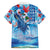 Hawaiian Waves Whale Family Matching Off Shoulder Maxi Dress and Hawaiian Shirt Kakau Art and Tropical Red Hibiscus Flowers