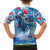 Hawaiian Waves Whale Family Matching Off Shoulder Short Dress and Hawaiian Shirt Kakau Art and Tropical Red Hibiscus Flowers