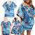 Hawaiian Waves Whale Family Matching Off Shoulder Short Dress and Hawaiian Shirt Kakau Art and Tropical Red Hibiscus Flowers