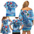 Hawaiian Waves Whale Family Matching Off Shoulder Short Dress and Hawaiian Shirt Kakau Art and Tropical Red Hibiscus Flowers