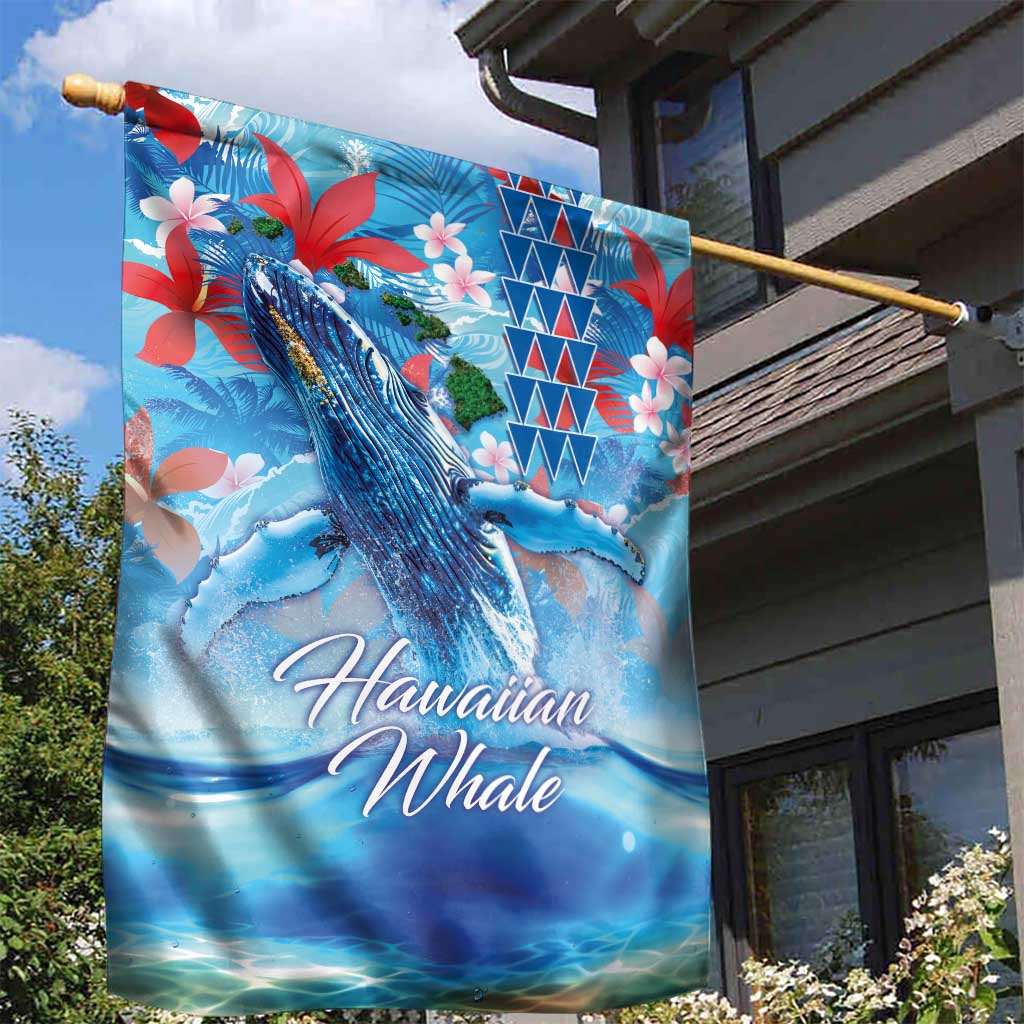 Hawaiian Waves Whale Garden Flag Kakau Art and Tropical Red Hibiscus Flowers