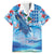 Hawaiian Waves Whale Hawaiian Shirt Kakau Art and Tropical Red Hibiscus Flowers