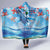 Hawaiian Waves Whale Hooded Blanket Kakau Art and Tropical Red Hibiscus Flowers