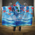 Hawaiian Waves Whale Hooded Blanket Kakau Art and Tropical Red Hibiscus Flowers